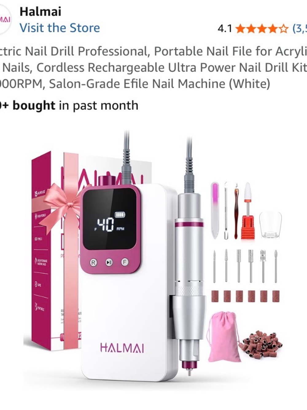 White and Pink Cordless Electric Nail Drill Kit